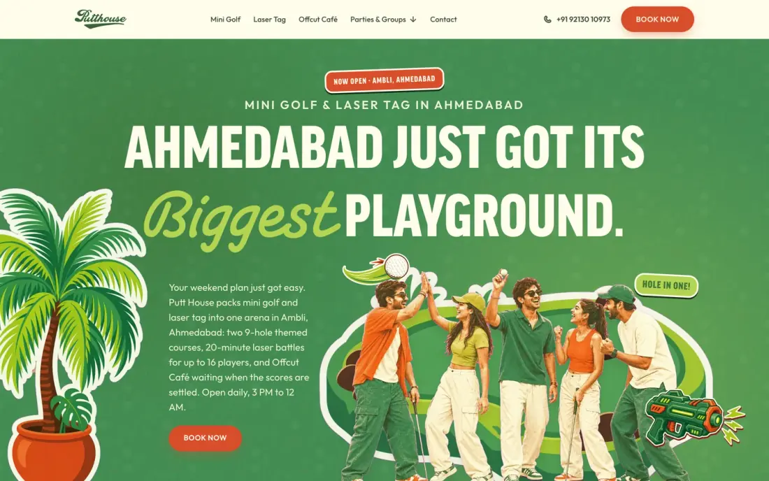 The Putt House website, a mini golf and laser tag venue in Ahmedabad, built by Massive Impact.
