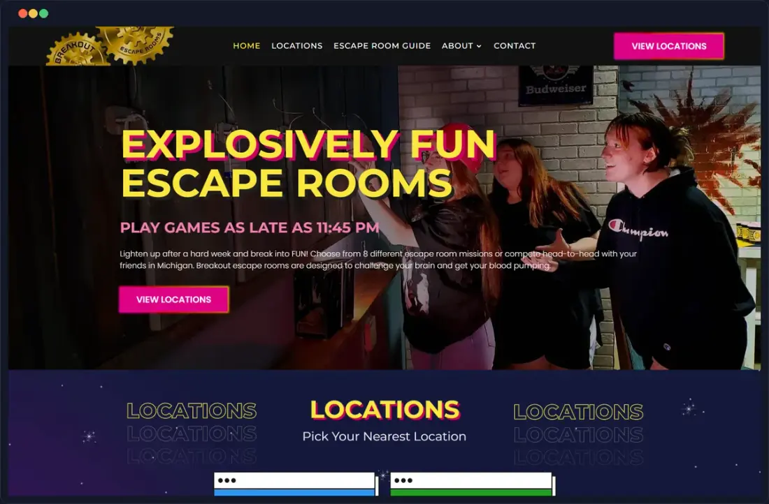 The Room Breakout website, escape rooms, built by Massive Impact.
