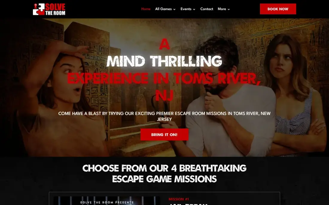 The Solve The Room website, escape rooms in Toms River, New Jersey, built by Massive Impact.