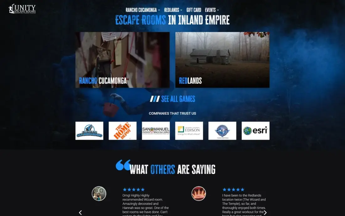 The Unity Escape Rooms website, built by Massive Impact.