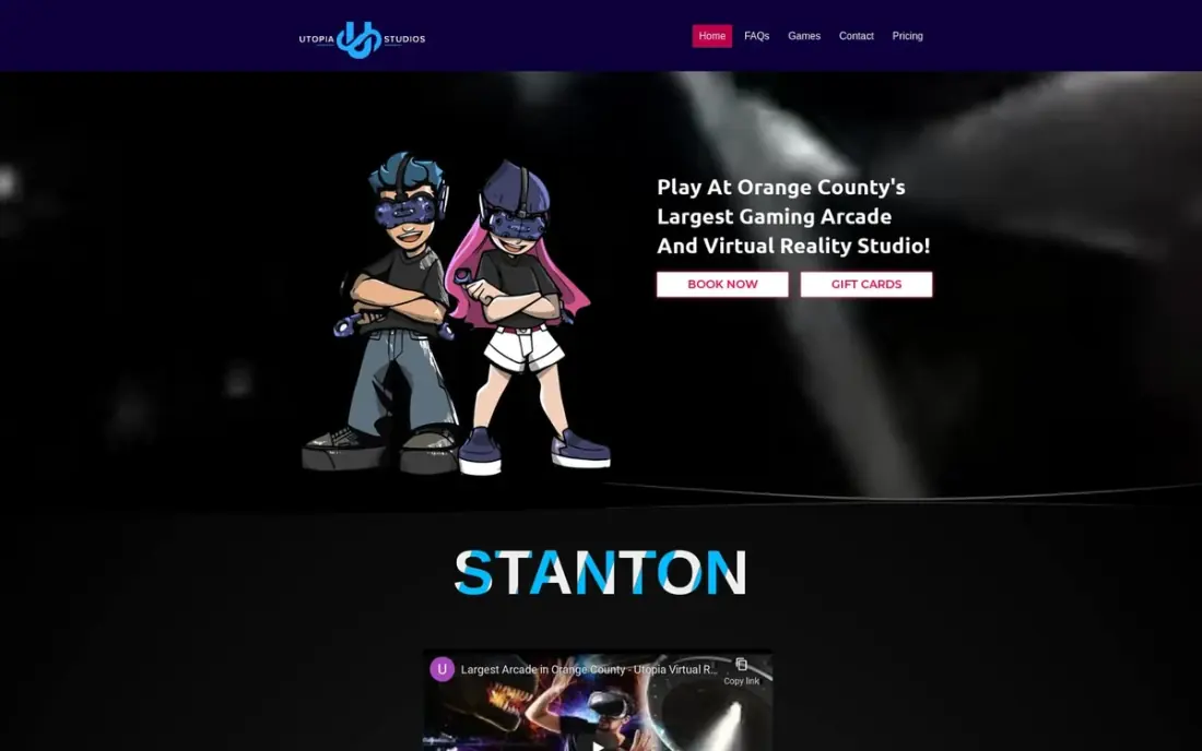 The Utopia VR Arcade website, built by Massive Impact.