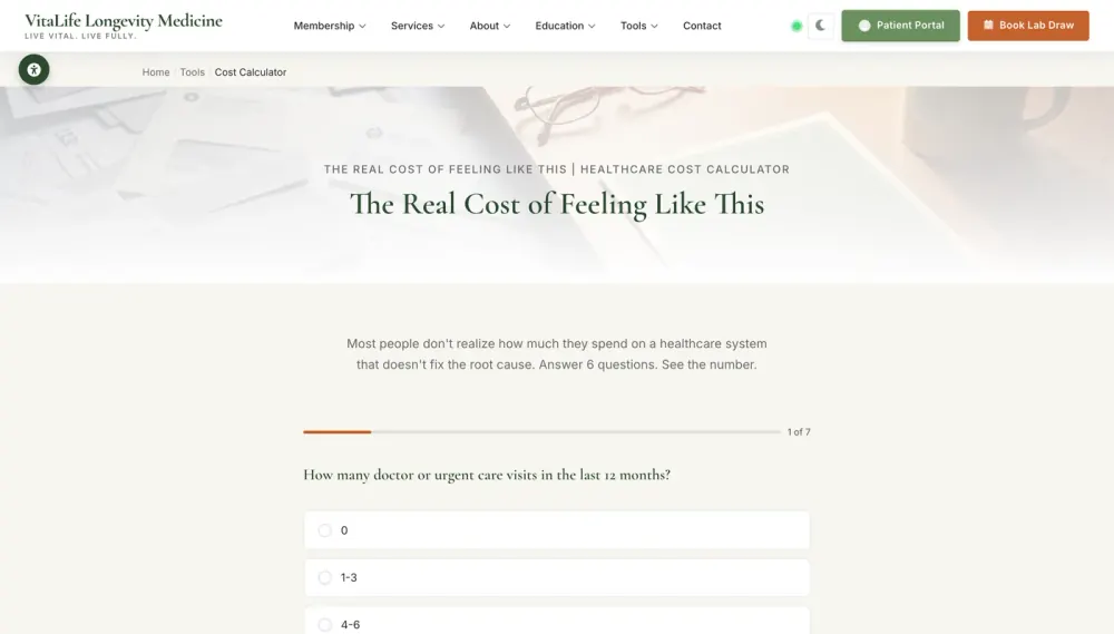 The VitaLife healthcare cost calculator, a lead-capture tool built by Massive Impact.