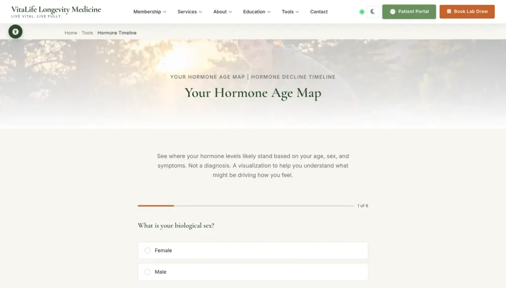 The VitaLife hormone timeline tool, a lead-capture tool built by Massive Impact.