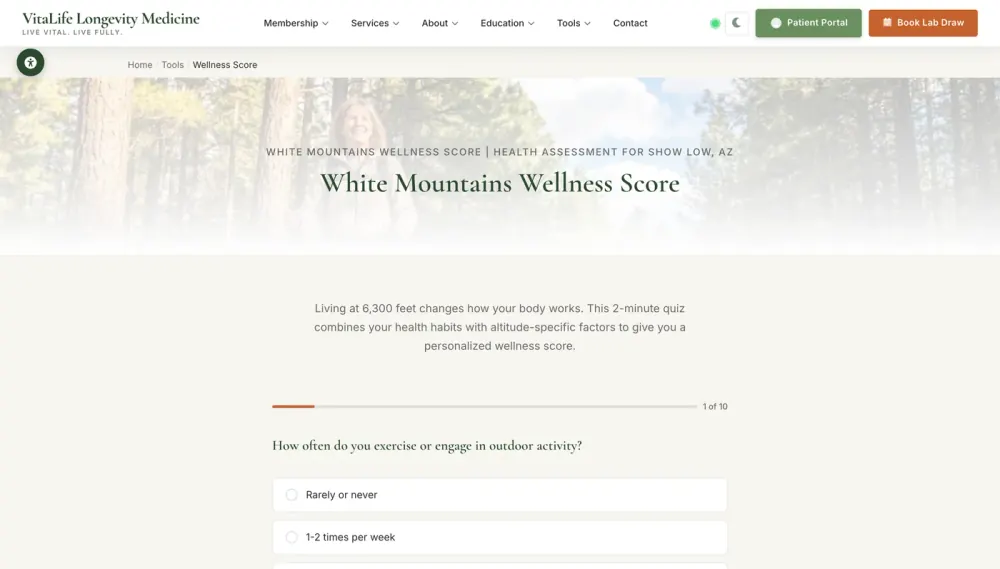 The VitaLife wellness score tool, a lead-capture tool built by Massive Impact.